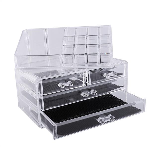 Multi-check & 4 Drawers Integrated Acrylic Makeup Case Cosmetics Organizer Transparent