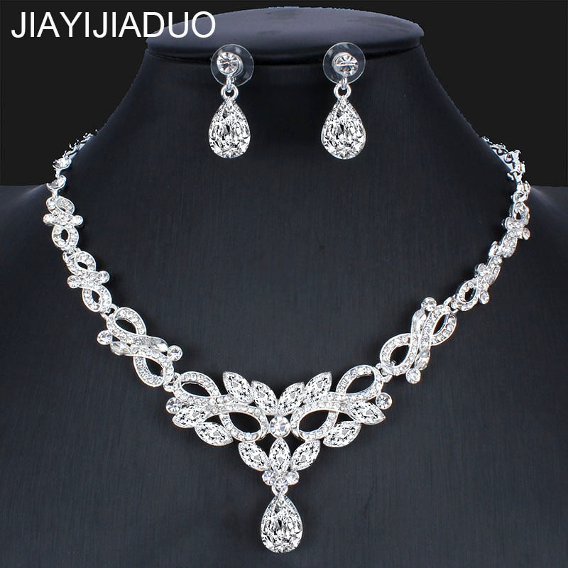 jiayijiaduo  Fashion Silver Color Necklace Earring Set for Bridal Women's Wedding Dress Accessories dropshipping