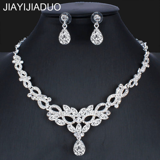 jiayijiaduo  Fashion Silver Color Necklace Earring Set for Bridal Women's Wedding Dress Accessories dropshipping