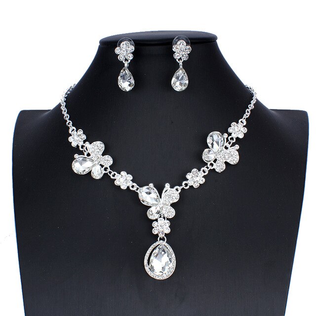 jiayijiaduo  Fashion Silver Color Necklace Earring Set for Bridal Women's Wedding Dress Accessories dropshipping