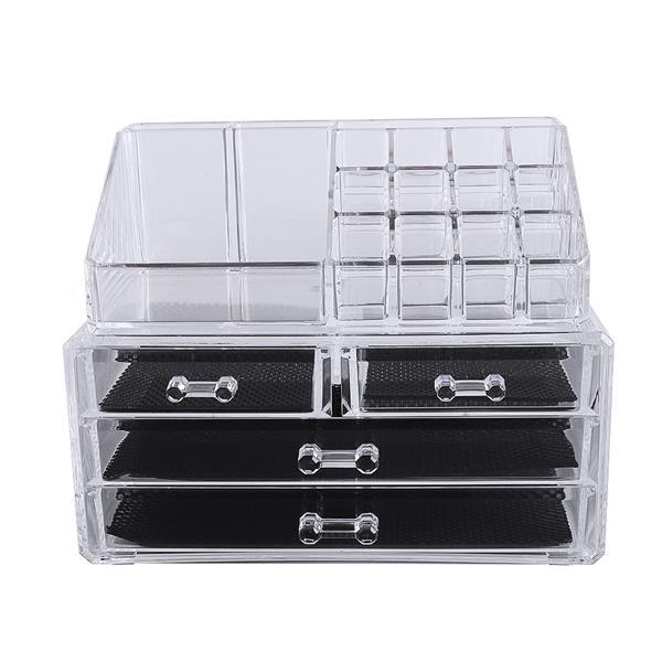 Multi-check & 4 Drawers Integrated Acrylic Makeup Case Cosmetics Organizer Transparent