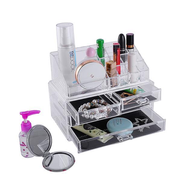 Multi-check & 4 Drawers Integrated Acrylic Makeup Case Cosmetics Organizer Transparent