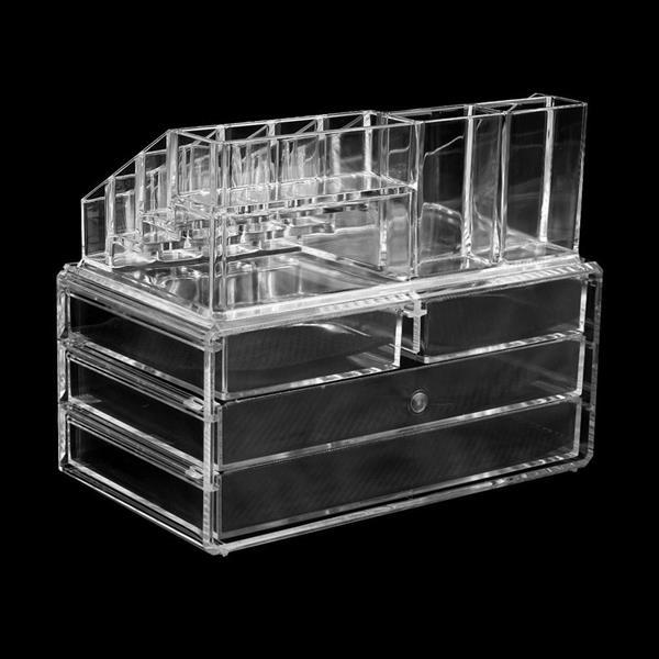 Multi-check & 4 Drawers Integrated Acrylic Makeup Case Cosmetics Organizer Transparent