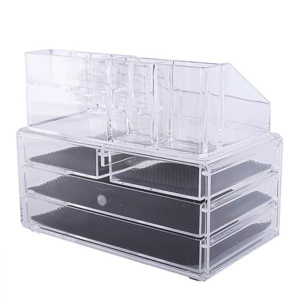 Multi-check & 4 Drawers Integrated Acrylic Makeup Case Cosmetics Organizer Transparent