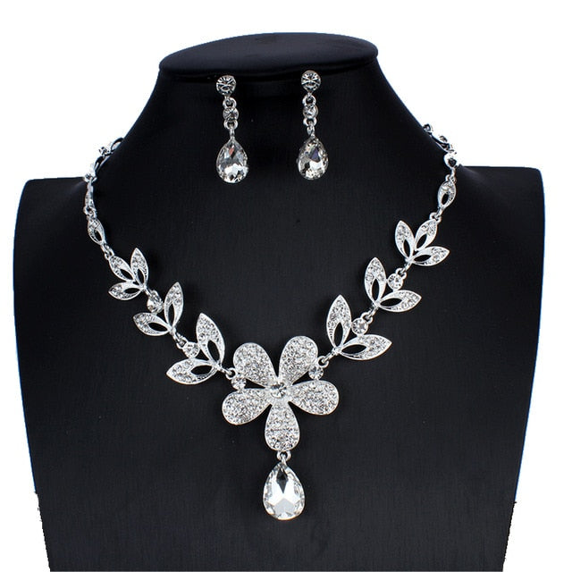 jiayijiaduo  Fashion Silver Color Necklace Earring Set for Bridal Women's Wedding Dress Accessories dropshipping