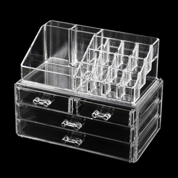 Multi-check & 4 Drawers Integrated Acrylic Makeup Case Cosmetics Organizer Transparent