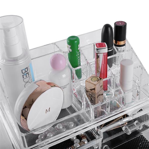 Multi-check & 4 Drawers Integrated Acrylic Makeup Case Cosmetics Organizer Transparent