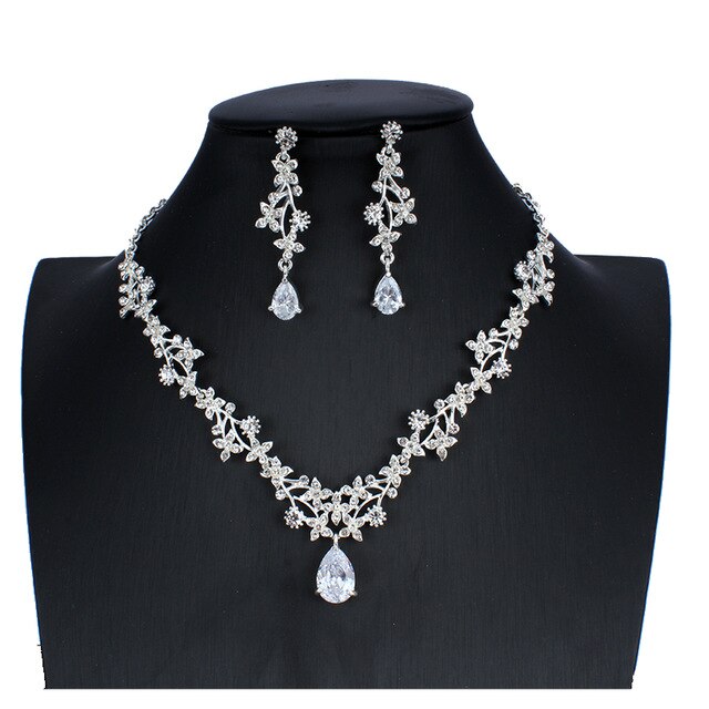 jiayijiaduo  Fashion Silver Color Necklace Earring Set for Bridal Women's Wedding Dress Accessories dropshipping