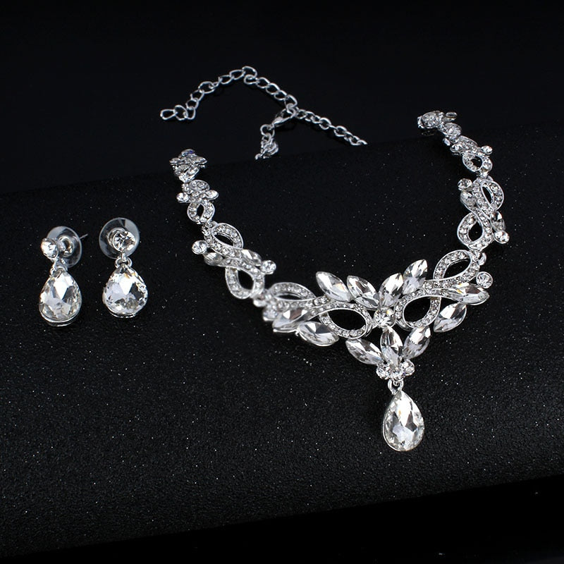 jiayijiaduo  Fashion Silver Color Necklace Earring Set for Bridal Women's Wedding Dress Accessories dropshipping