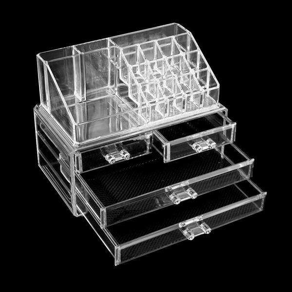 Multi-check & 4 Drawers Integrated Acrylic Makeup Case Cosmetics Organizer Transparent