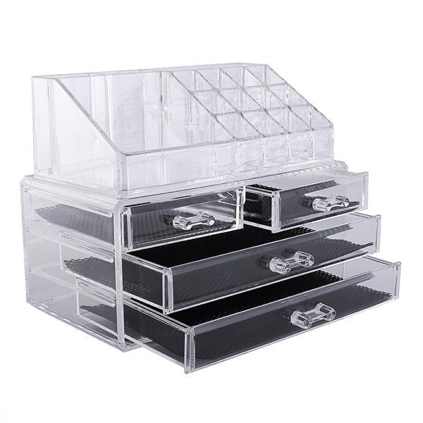 Multi-check & 4 Drawers Integrated Acrylic Makeup Case Cosmetics Organizer Transparent