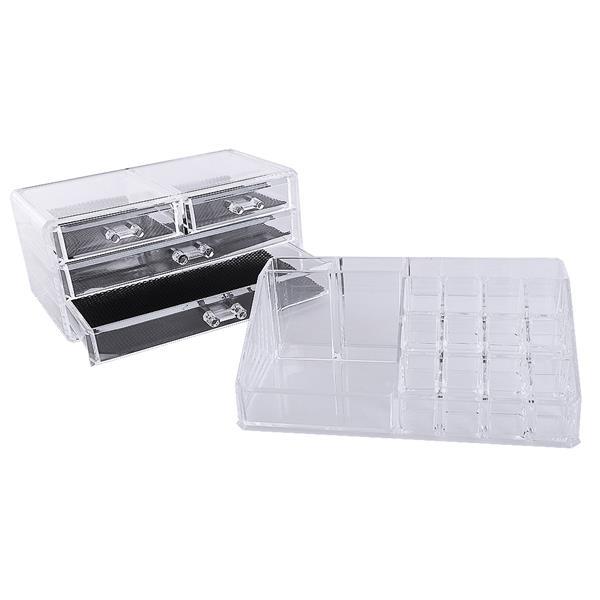 Multi-check & 4 Drawers Integrated Acrylic Makeup Case Cosmetics Organizer Transparent