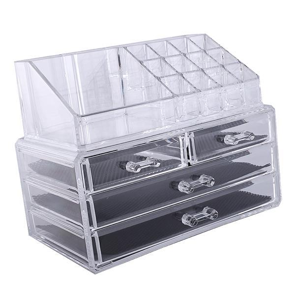 Multi-check & 4 Drawers Integrated Acrylic Makeup Case Cosmetics Organizer Transparent