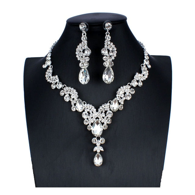 jiayijiaduo  Fashion Silver Color Necklace Earring Set for Bridal Women's Wedding Dress Accessories dropshipping