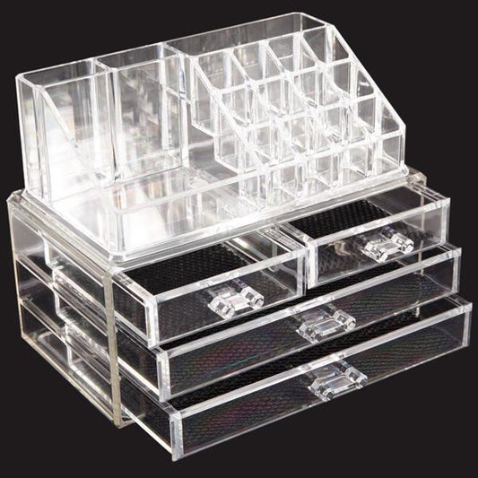 Multi-check & 4 Drawers Integrated Acrylic Makeup Case Cosmetics Organizer Transparent